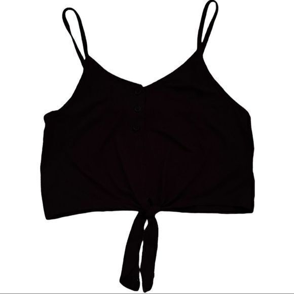 NWT HYFVE Women's Crop Tank Top Tie Front Spaghetti‎ Strap Black Small - Picture 1 of 3
